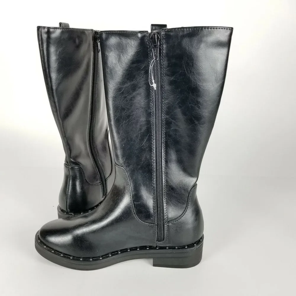 Wonder Nation Girls Size‎ 5 Studded Riding Moto Boots Black Zippered Non Marking
